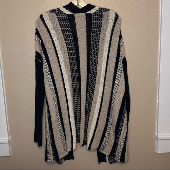 Soft Surroundings Women’s Striped Open Front Cardigan Size Medium Black Tan - Picture 6 of 6